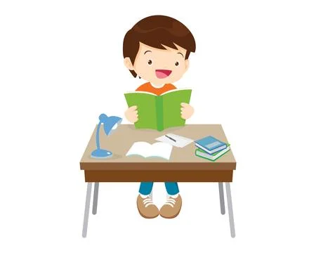 Student sitting on desk working for homework 2 Stock Illustration