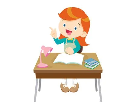 Student sitting on desk working for homework 2 Stock Illustration
