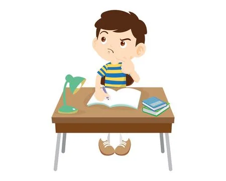 Student sitting on desk working for homework 2 Stock-Illustration