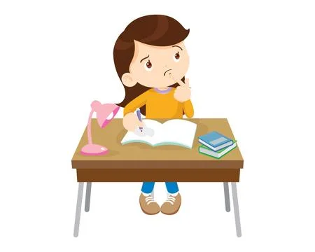 Student sitting on desk working for homework 2 Stock Illustration