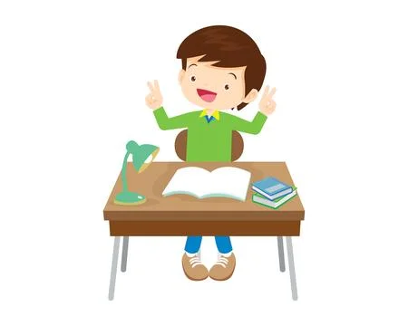 Student sitting on desk working for homework 2 Stock Illustration