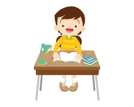 Student sitting on desk working for homework 2 Stock Illustration