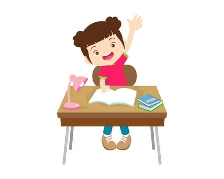 Student sitting on desk working for homework 2 Stock Illustration