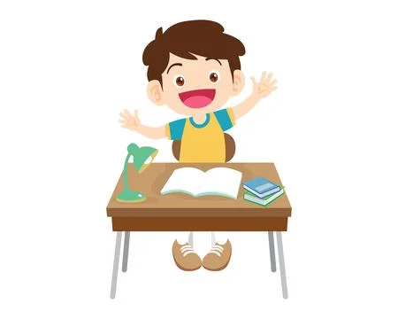 Student sitting on desk working for homework 2 Stock Illustration