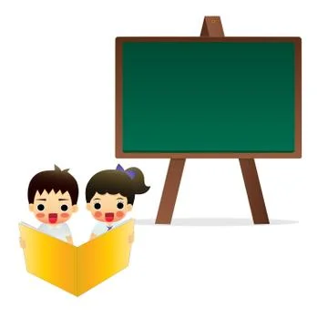 Student sitting in front of a blackboard. Stock Illustration