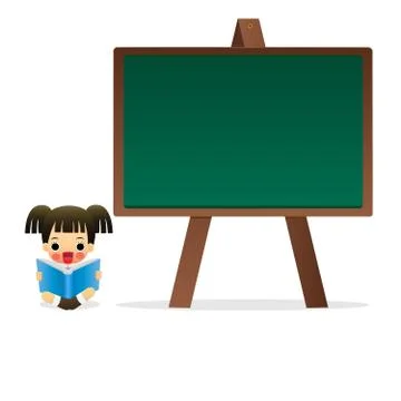 Student sitting in front of a blackboard. Stock Illustration