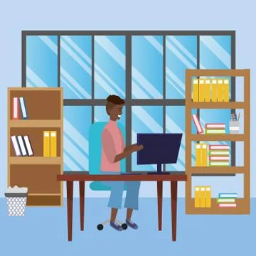 Student sitting in library desk background Stockillustratie