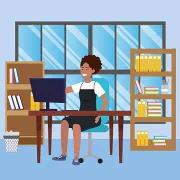 Student sitting in library desk background Illustrazione stock
