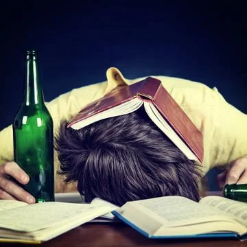 Student sleep with a Beer Stock Photos