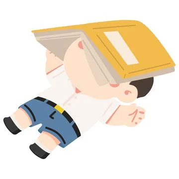 Student sleeping with book on face representing academic burnout Stock Illustration