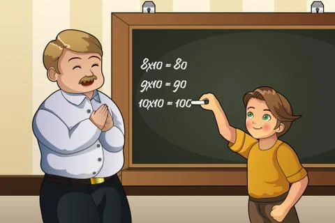 Student Solving Math Problem in Class Stock Illustration