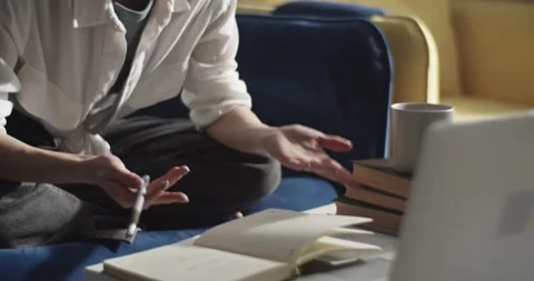 Student speaking on video chat during distance lesson Stock Footage 172142431