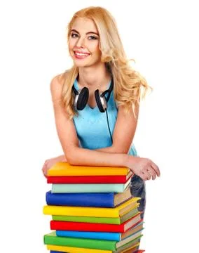 Student with stack book. 스톡 사진