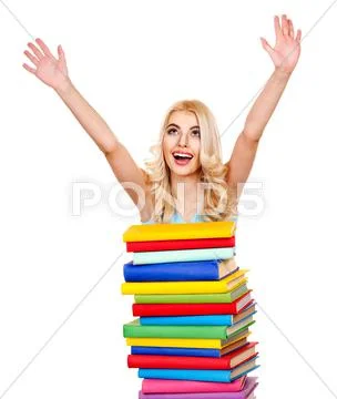 Student with stack book. Stock Photos