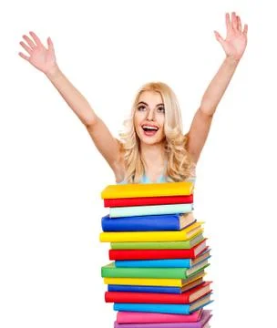 Student with stack book. 스톡 사진