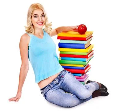 Student with stack book. Stockfoto's