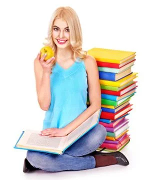 Student with stack book. 스톡 사진