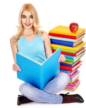 Student with stack book. Stockfoto's