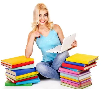 Student with stack book. Stock Photos