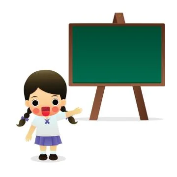 Student standing in front of a blackboard Stock Illustration