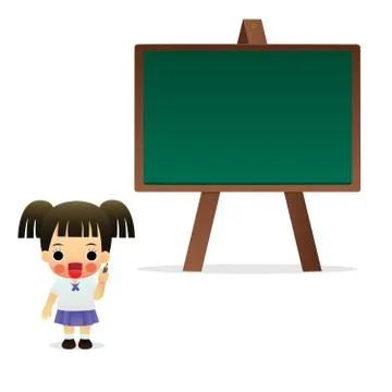 Student standing in front of a blackboard Stock Illustration