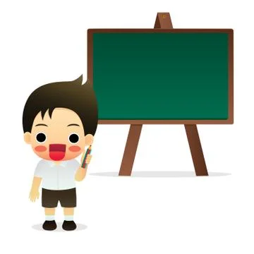 Student standing in front of a blackboard Stock Illustration
