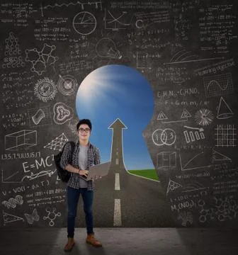 Student standing on a key hole door Stock Illustration