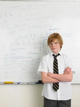 Student Standing By Whiteboard In Math Class Stock Photos
