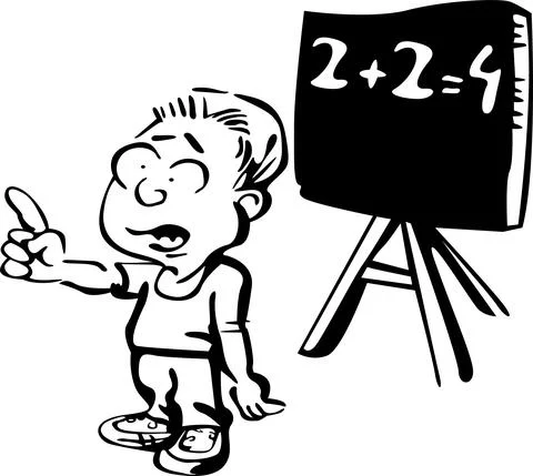 The student stands at the blackboard during a math lesson 库存插图