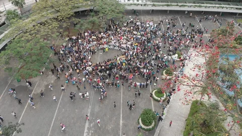 Student Strike for Climate Action in Hong Kong of Aerial top view. 動画素材 104786505