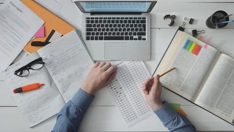 Student studies for an exam Stock Footage 93527394