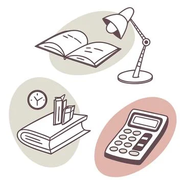 Student Study Accessories with Book Lamp and Calculator Stock Illustration
