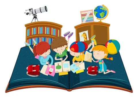 Student study in the classroom pop up book Stock Illustration