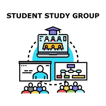 Student study group learning and collaborating online Stock Illustration
