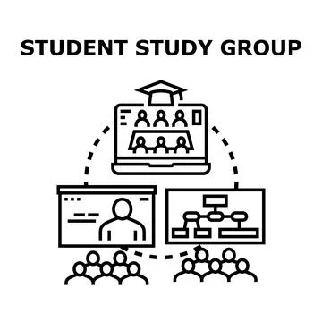 Student study group learning and collaborating online Stock Illustration