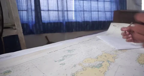 Student study Navigation ship chart for building a sailing route. Maps of 動画素材 208281498