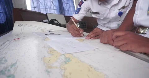Student study Navigation ship chart for building a sailing route. Maps of 動画素材 208282060