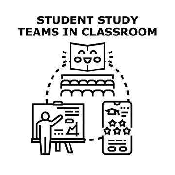 Student study teams in classroom learning concept Stock Illustration