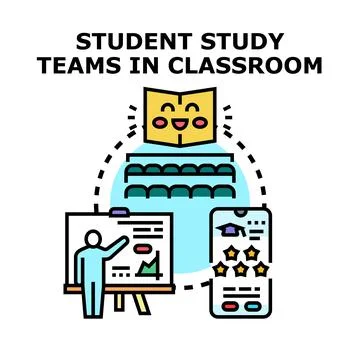 Student study teams in classroom learning concept Stock Illustration