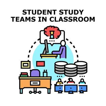 Student study teams collaborating in classroom education Stock Illustration