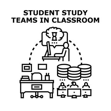 Student study teams collaborating in classroom education Stock Illustration