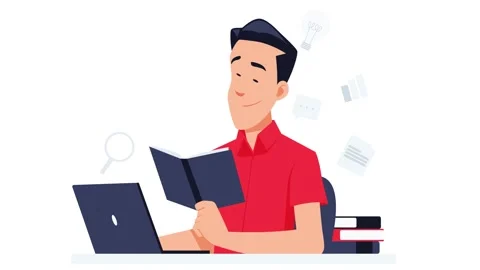 Student Studying and Doing Research with Laptop and Books Illustration Stockbeeldmateriaal 333328762