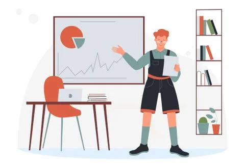 Student studying in classroom, showing chart data analysis Stock Illustration