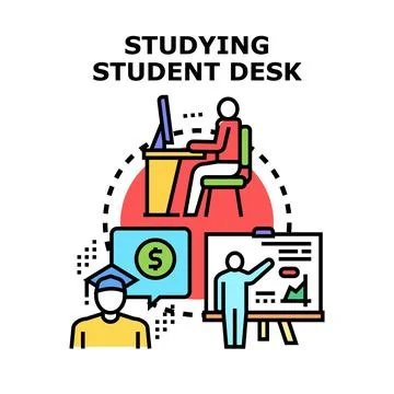 Student studying on desk with graduation cap and financial knowledge 스톡 일러스트