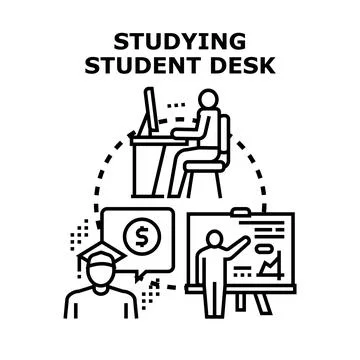 Student studying on desk with graduation cap and financial knowledge 스톡 일러스트