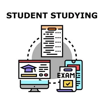 Student studying educational program for online exam 库存插图