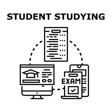 Student studying educational program for online exam Stock Illustration