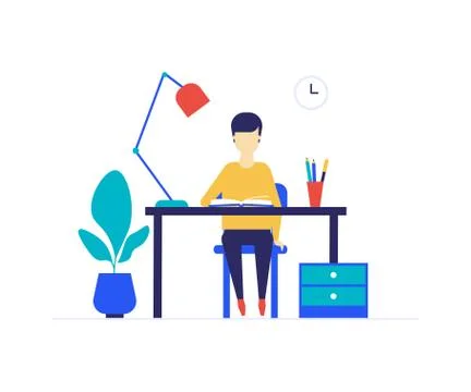Student studying - flat design style colorful illustration Stock Illustration