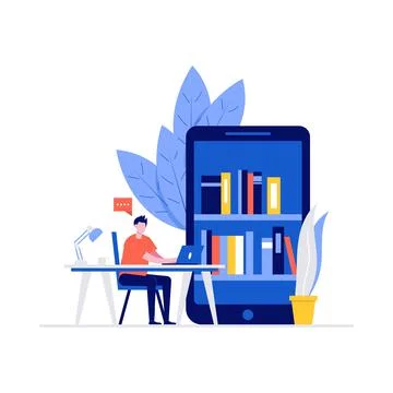 Student studying at home concept with characters. Modern vector illustration  Stock Illustration