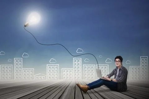 Student studying with laptop Stock Illustration